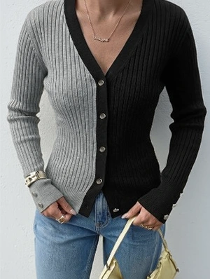 Vintage Colorblock Long Sleeve Knit Cardigan
