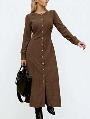 Retro Corduroy Split Maxi Dress
