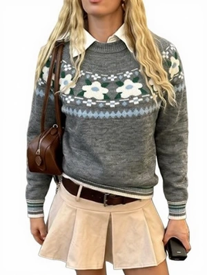 Retro Fair Isle Jacquard Knit Sweater 