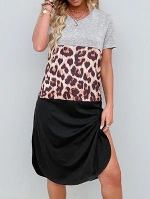 Leopard Patchwork T Shirt Midi Dress