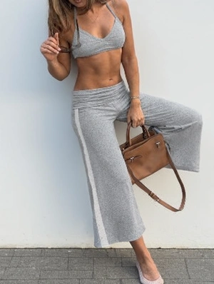 Striped Colorblock Cami Fold Waist Cropped Pants Set