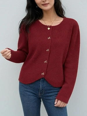 Burgundy Button Knit Cardigan