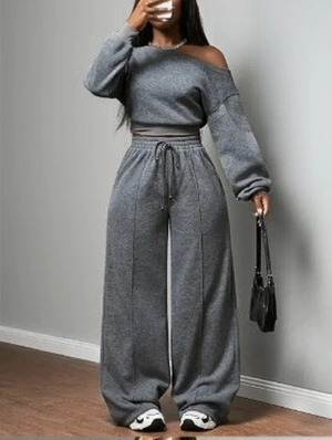 Inclined Shoulder Loose Sweatpants Sets