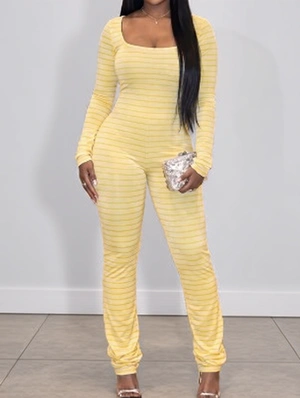 Colorblock Striped Long Sleeve Jumpsuits