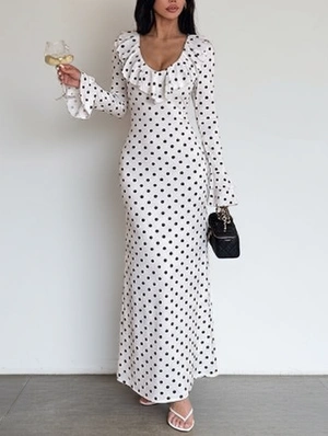 French Polka Dot Ruffle Flared Sleeve Dress