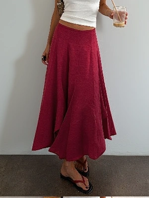 French Asymmetric Hem Elegant A Line Midi Skirt