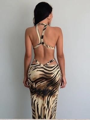 Halter Cutout Waist Fitted Bodycon Maxi Dress