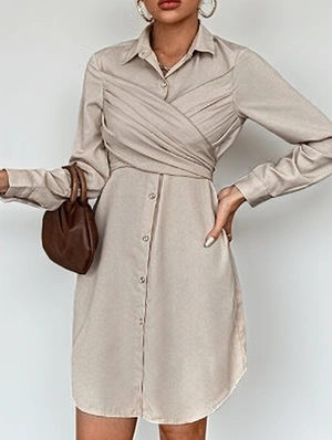 Lapel Rabbit Fur Long Sleeve Dress
