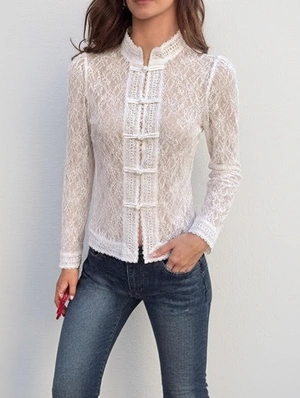 Lacework Stand Collar Long Sleeve Coats