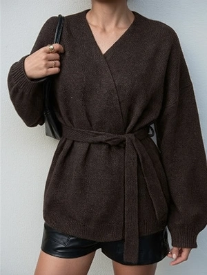 Lace Up V Neck Long Sleeve Cardigan Coat