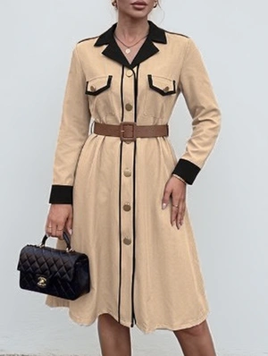 Patchwork Faux Two-Piece Single Breasted Long Sleeve Dress
