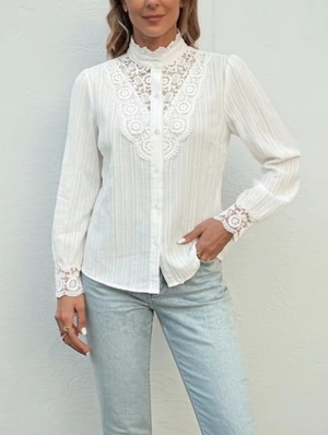 Patchwork Stand Collar Long Sleeve Design Tops