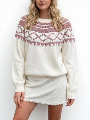 Jacquard Weave Pullover Crewneck Pullover Sweater