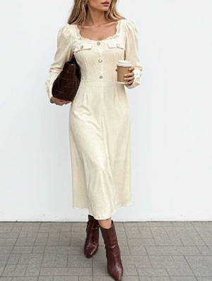 Square Neck High Rise Long Sleeve Dress