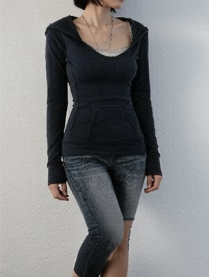 Crew Neck Hooded Pocket Fitted Casual T-shirt