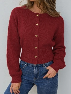 Heart Button Long Sleeve Knit Cardigan