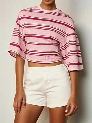 Y2K Striped Short Sleeve Loose Crop Tee