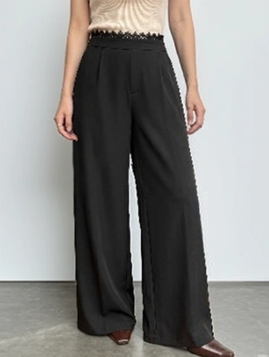 Lace Trim Drape Wide Leg Pants