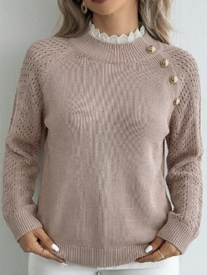 Lace Button Cutout Sweater