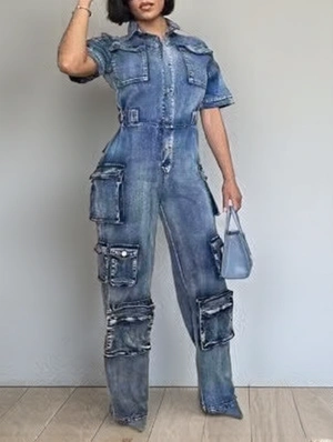 Lapel Pocket Cargo Jumpsuits