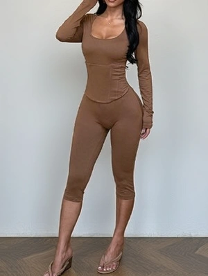 Solid Color Square Neck Capri Pants Jumpsuits
