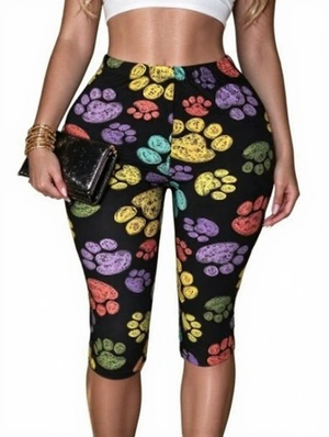 Colorful Paw Printed Bodycon Capri Pants
