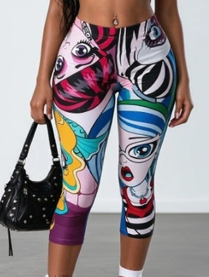 Colorblock Abstract Graffiti Capri Pants
