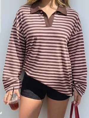 Vintage Stripe Long Sleeve Polo Top