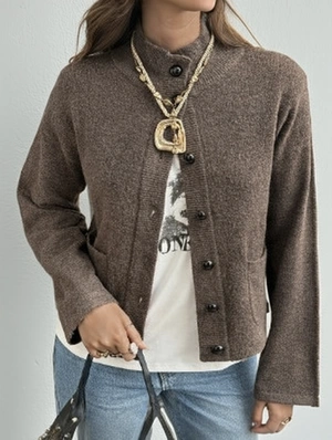 Vintage Mock Neck Knit Cardigan