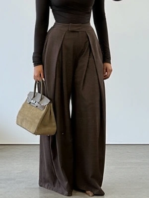 Casual Pleated Wide Leg Trousers
