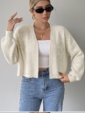 Open Front Knit Long Sleeve Cardigan