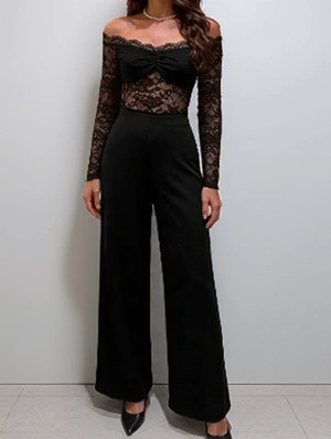 Lace Off Shoulder High Rise Jumpsuit