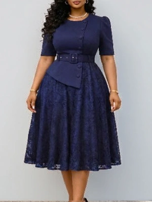 Patchwork Elbow Faux Two-Piece Short Sleeve Dress