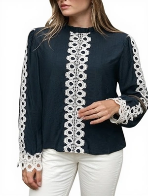 Patchwork Crewneck Long Sleeve Design Tops