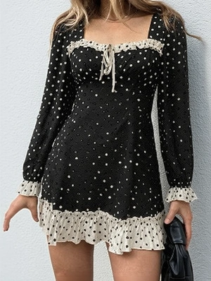 Patchwork Viscose Fibre Long Sleeve Dress