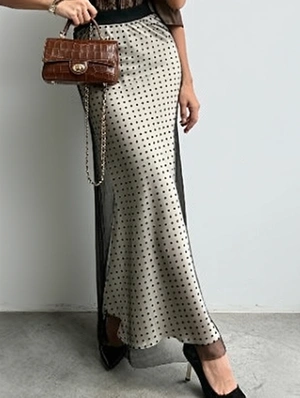 Patchwork Gauze A-line Polka Dots Skirts