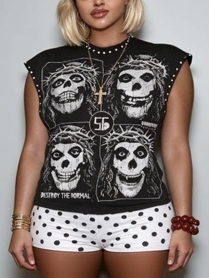 Horror Skull Printed Vintage Studded Tanks