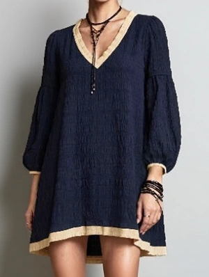 Deep V Neck Casual Puff Sleeve Dress