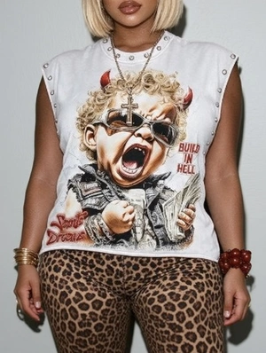 Vintage Cartoon Printed Loose Studded Tanks