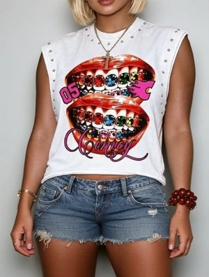 Diamond Teeth Printed Rivet Studded Tanks