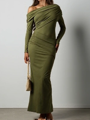 Ruched Cold Shoulder Maxi Dress