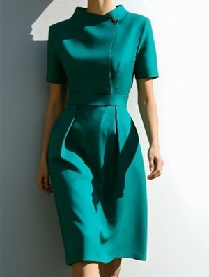 Pure Color Mock Neck Graceful Blazers Dress