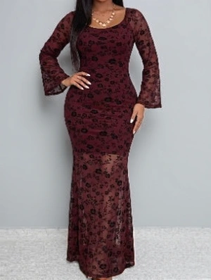 Square Neck Trumpet Sleeve Gauze Dress