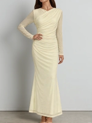 Ruched Long Sleeve Long Dress