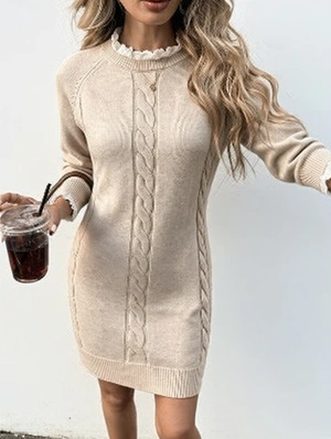 Patchwork Acrylic Fibers High Rise Long Sleeve Dress