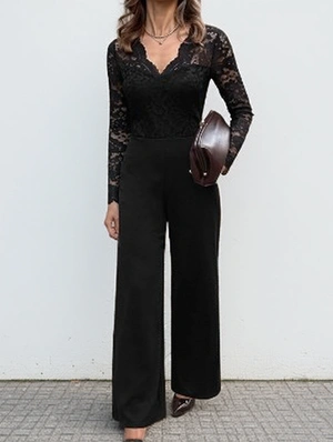 Lace Panel V Neck Jumpsuit