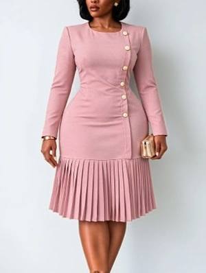 Pullover Pure Color Crewneck Long Sleeve Dress