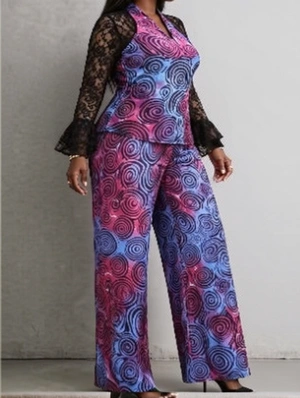 Plus Size Printed Pants Set