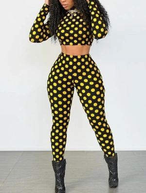 Contrast Polka Dots Cropped Pant Sets