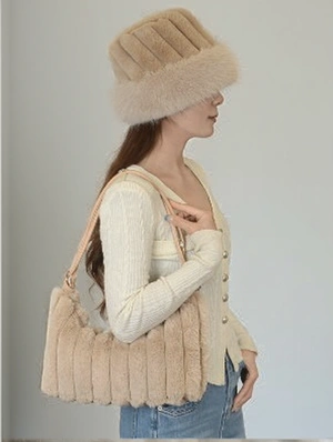 Faux Fur Beanie Shoulder Bags 2 Piece Sets